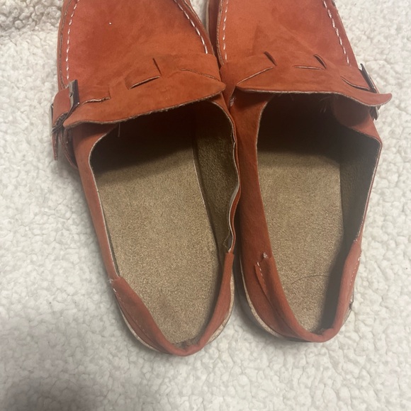 Womens Orange Suede Slip  on Casual Flat Heel Slippers /shoes Mules Shoes 8.5 - Picture 2 of 4